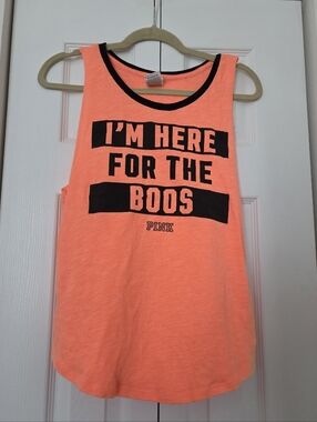PINK Victoria's Secret Neon Orange Tank with Black Lettering